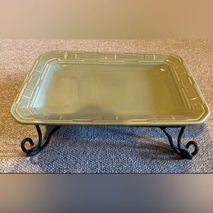 Longaberger Woven Traditions Sage platter with wrought iron stand